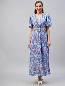 RARE Blue Floral Georgette Maxi Maxi Dress