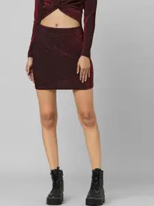 ONLY Women Maroon Solid Mini Pencil Skirt