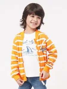 Ed-a-Mamma Boys Orange Striped Crop Tailored Jacket with Patchwork