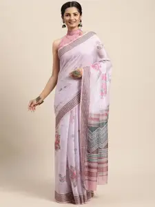 Saree mall Lavender & Pink Floral Silk Blend Banarasi Saree