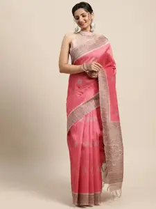 Saree mall Pink & Maroon Bagh Silk Blend Bagh Sarees
