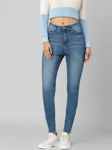 ONLY Women Blue Skinny Fit High-Rise Low Distress Jeans
