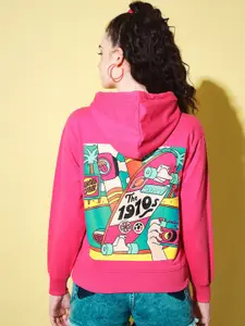 The Dry State Women Pink Printed Hooded Sweatshirt