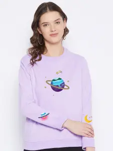 FRENCH FLEXIOUS Women Purple Printed Sweatshirt