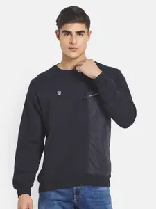 Octave Men Navy Blue Solid Fleece Sweatshirt