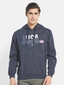 Octave Men Charcoal Printed Fleece Hooded Sweatshirt