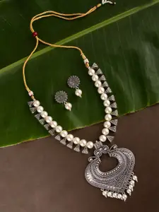 Ozanoo Loop Silver Plated Oxidised Necklace Set