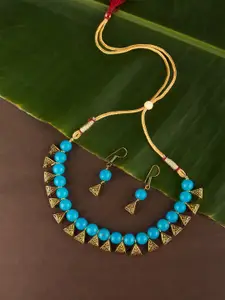 Ozanoo Blue & Gold Plated Designer Loop Beaded Necklace Set