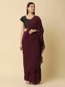 RAASSIO Women Burgundy Solid Ruffled Ready to Wear Sari Skirt