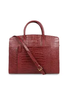Hidesign Red Textured Leather Structured Satchel