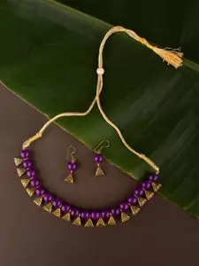 Ozanoo Designer Purple Gold Plated Loop Beaded Necklace Set