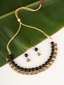Ozanoo Black & Gold Plated Designer Loop Beaded Necklace Set