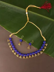 Ozanoo Designer Blue & Gold Plated Loop Beaded Necklace Set