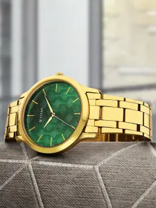 Titan Men Green Brass Dial & Gold Toned Stainless Steel Bracelet Style Straps Analogue Watch 1825YM07