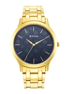 Titan Men Blue Brass Dial & Yellow Stainless Steel Bracelet Style Analogue Watch 1825YM05