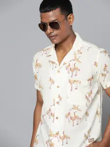 DENNISON Men Cream-Coloured Regular Fit Printed Casual Shirt