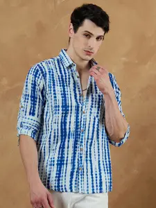DENNISON Men Blue Regular Fit Faded Printed Casual Shirt