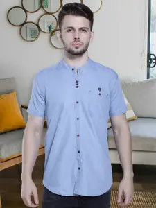 Kuons Avenue Men Blue Solid Cotton Slim Fit Casual Shirt