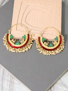 AccessHer Women Red & Gold-Plated Crescent Shaped Hoop Earrings