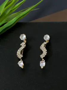 AccessHer White Gold-Plated Stone Studded Drop Earrings