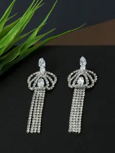 AccessHer White & Silver-Plated Contemporary Drop Earrings