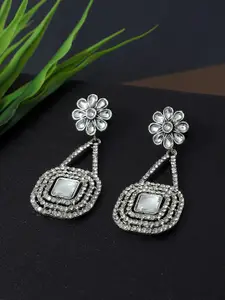 AccessHer Silver-Toned & White Square Drop Earrings