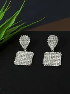AccessHer Women White Silver Plated Square Drop Earrings