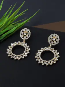 AccessHer White Stone Studded Gold Plated Circular Drop Earrings