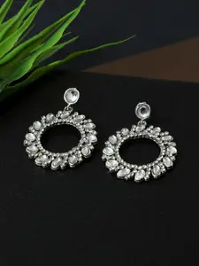 AccessHer Women Silver-Toned Circular Drop Earrings