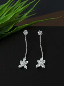 AccessHer Silver Plated Floral Shaped Stone Studded Drop Earrings