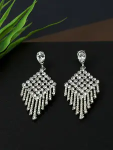 AccessHer Silver-Toned Feather Shaped Drop Earrings