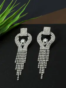 AccessHer Women White & Silver-Plated Contemporary Drop Earrings