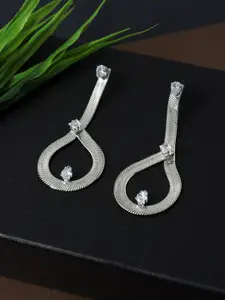 AccessHer Silver Plated Teardrop Shaped Stone Studded Drop Earrings