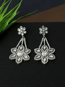 AccessHer Silver-Plated Floral Drop Earrings