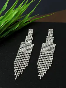 AccessHer Women Silver-Toned & White Feather Shaped Drop Earrings