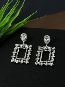AccessHer Women White Silver-Plated Geometric Drop Earrings