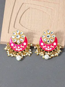 AccessHer Pink Gold-Plated Crescent Shaped Chandbalis Earrings