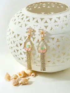 AccessHer White Stone Studded Gold Plated Teardrop Shaped Drop Earrings