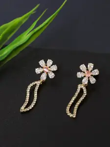 AccessHer White & Pink Gold-Plated Floral Drop Earrings