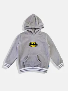 GAME BEGINS Boys Premium Cotton Batman Applique Detailed Hooded Fleece Sweatshirt