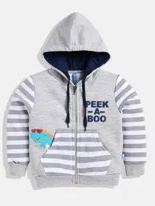 GAME BEGINS Boys Premium Cotton Striped Hooded Sweatshirt