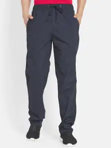 Octave Men Navy Blue Checked Cotton Track Pant