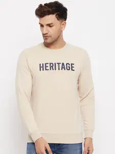 Duke Men Beige Printed Fleece Sweatshirt