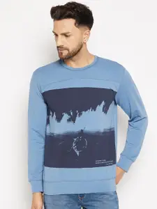 Duke Men Blue Printed Fleece Sweatshirt