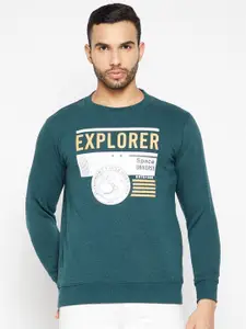 Duke Men Teal Printed Fleece Sweatshirt