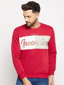 Duke Men Red Printed Fleece Sweatshirt