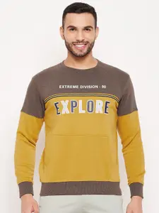 Duke Men Brown Colourblocked Fleece Sweatshirt