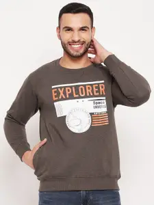 Duke Men Brown Printed Fleece Sweatshirt