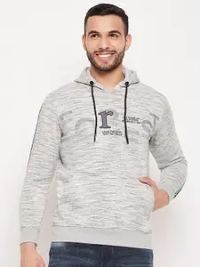 Duke Men Grey Printed Hooded Fleece Sweatshirt