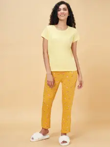 Dreamz by Pantaloons Women Yellow & Mustard Yellow  Pure Cotton Night suit 8905685471225